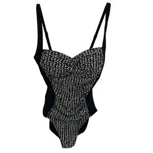 La Blanca One Piece Swimsuit Size 6 Black White Geometric Ruched Adjustable